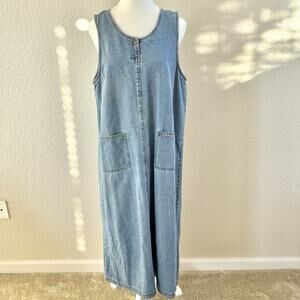 TY Wear Sz 14P Denim Jumper Sleeveless Dress Pockets Modest Church Home School